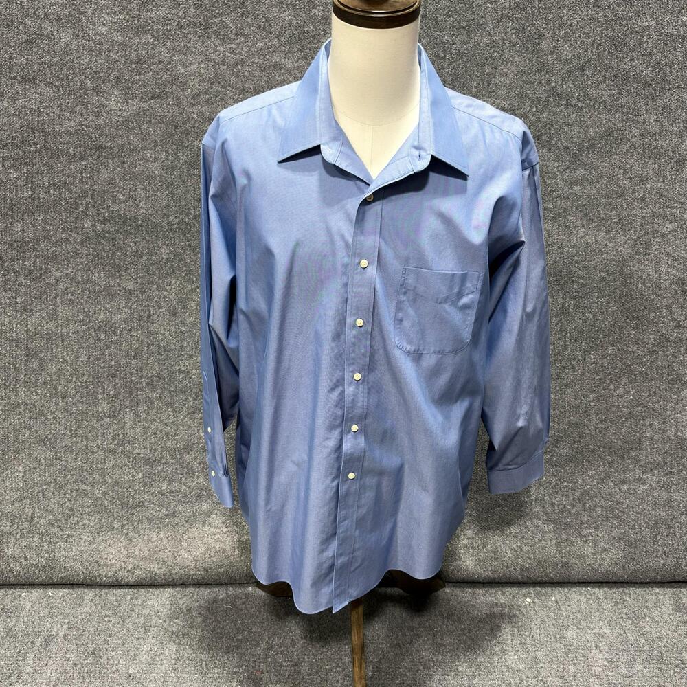 Brooks Brothers Shirt Mens 18 34/35 Blue Regular Fit Non Iron Long Sleeve Dress